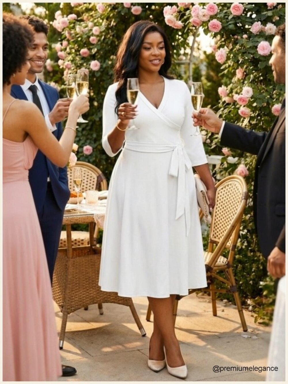 Plus Size Wrap Cocktail Dress with Pockets 3/4 Sleeve V Neck Midi - Picture 7 of 7